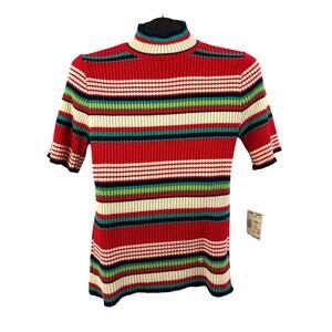 Vintage 90s B.P. Design Striped Mock Neck Knit Top USA Small Retro